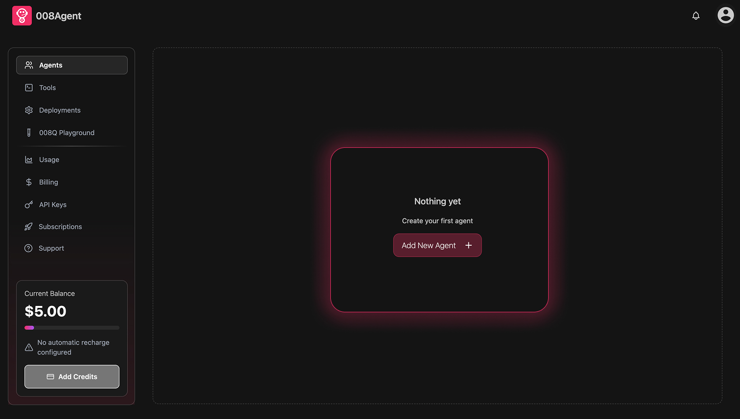 Agents Dashboard — Empty State
